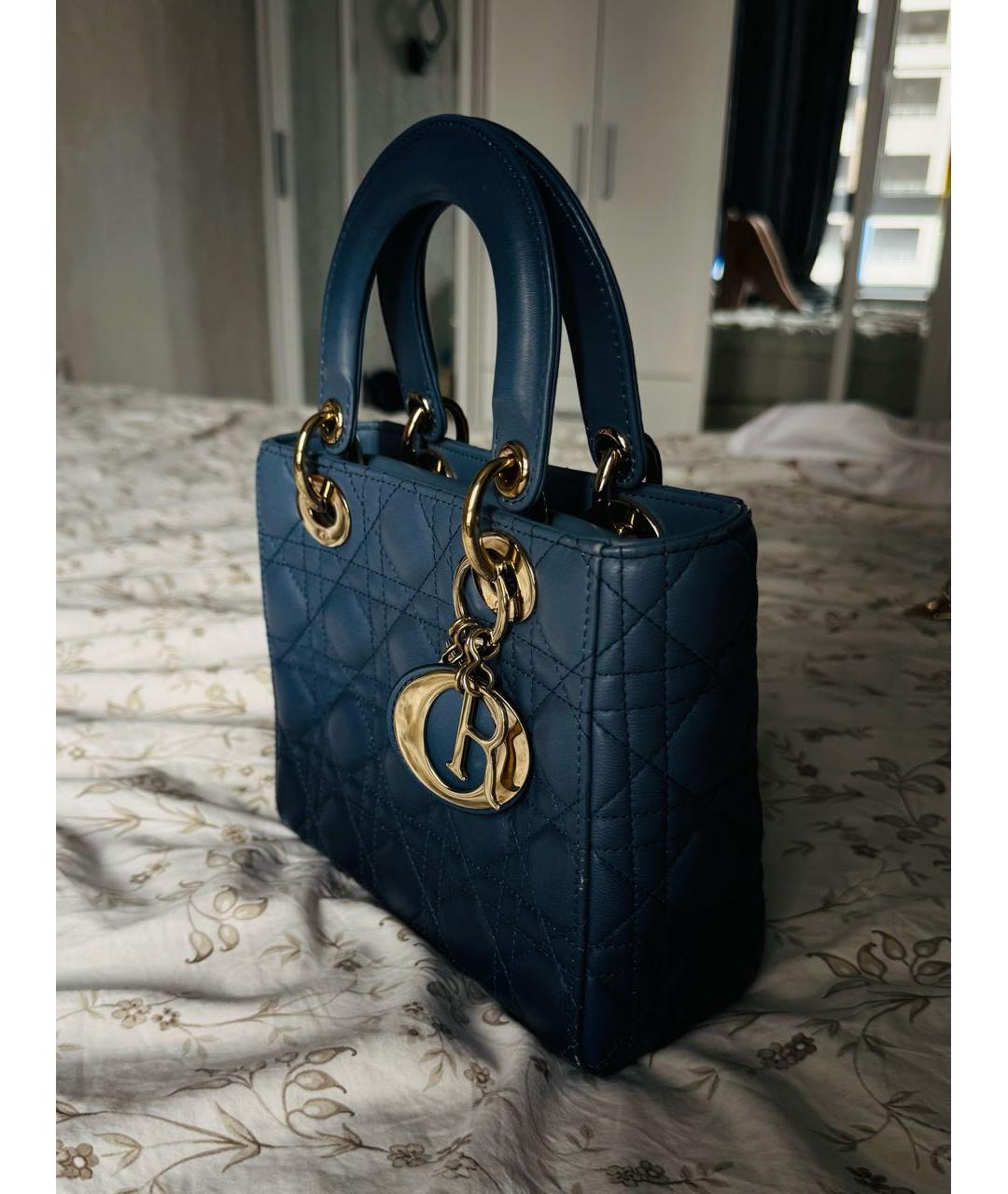 CHRISTIAN DIOR Синяя кожаная сумка с короткими ручками, фото 2