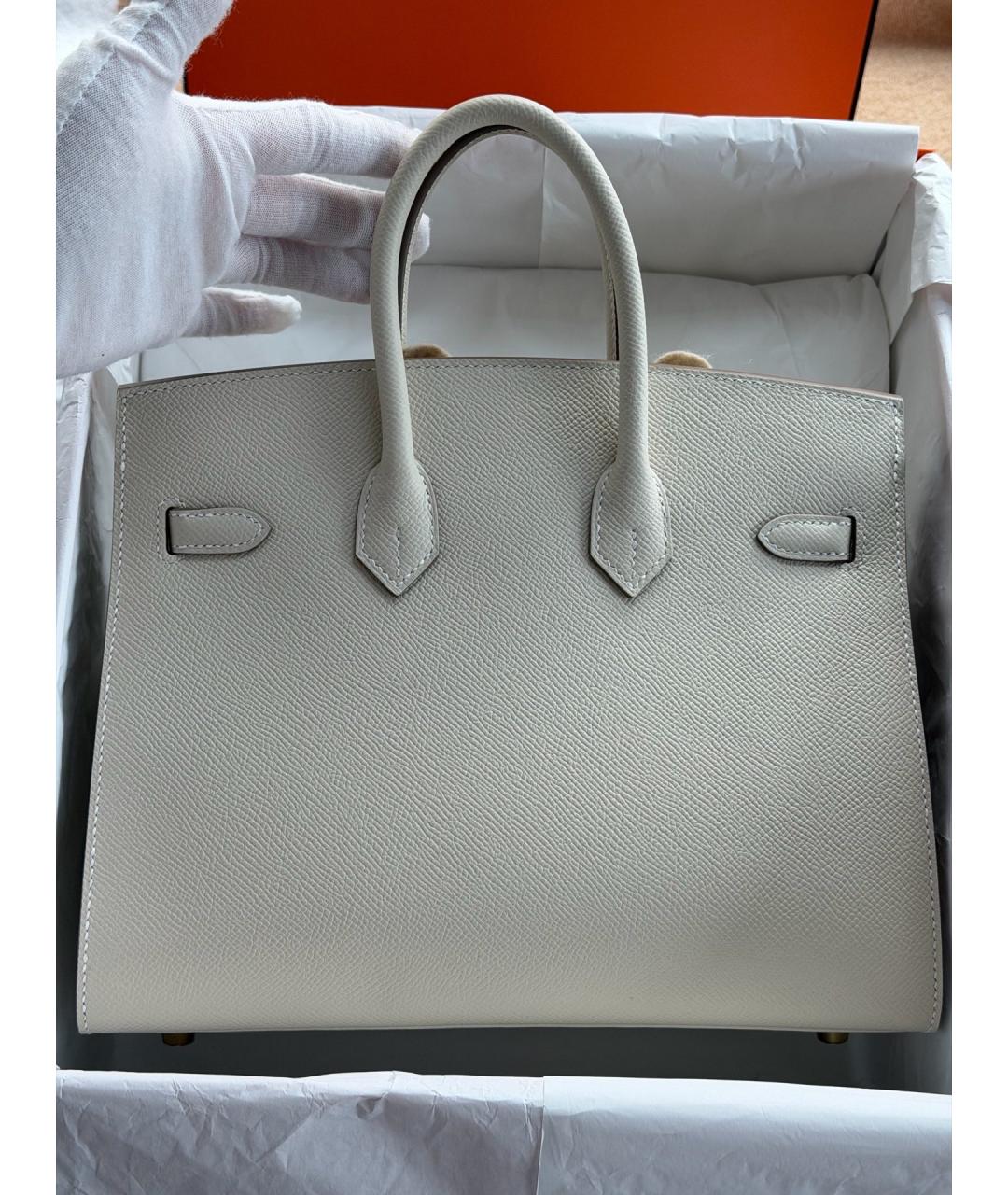 HERMES Белая кожаная сумка с короткими ручками, фото 3