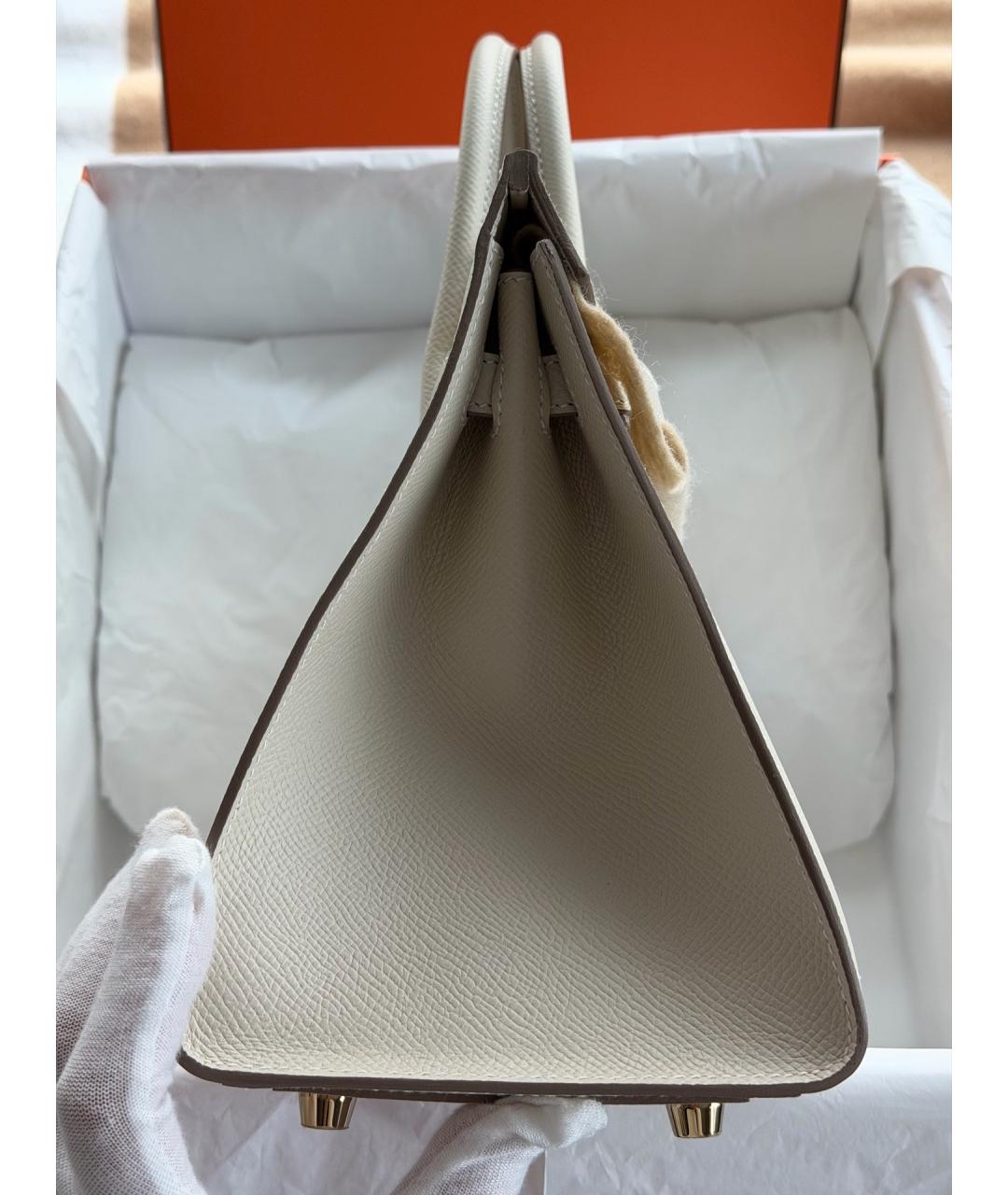 HERMES Белая кожаная сумка с короткими ручками, фото 6