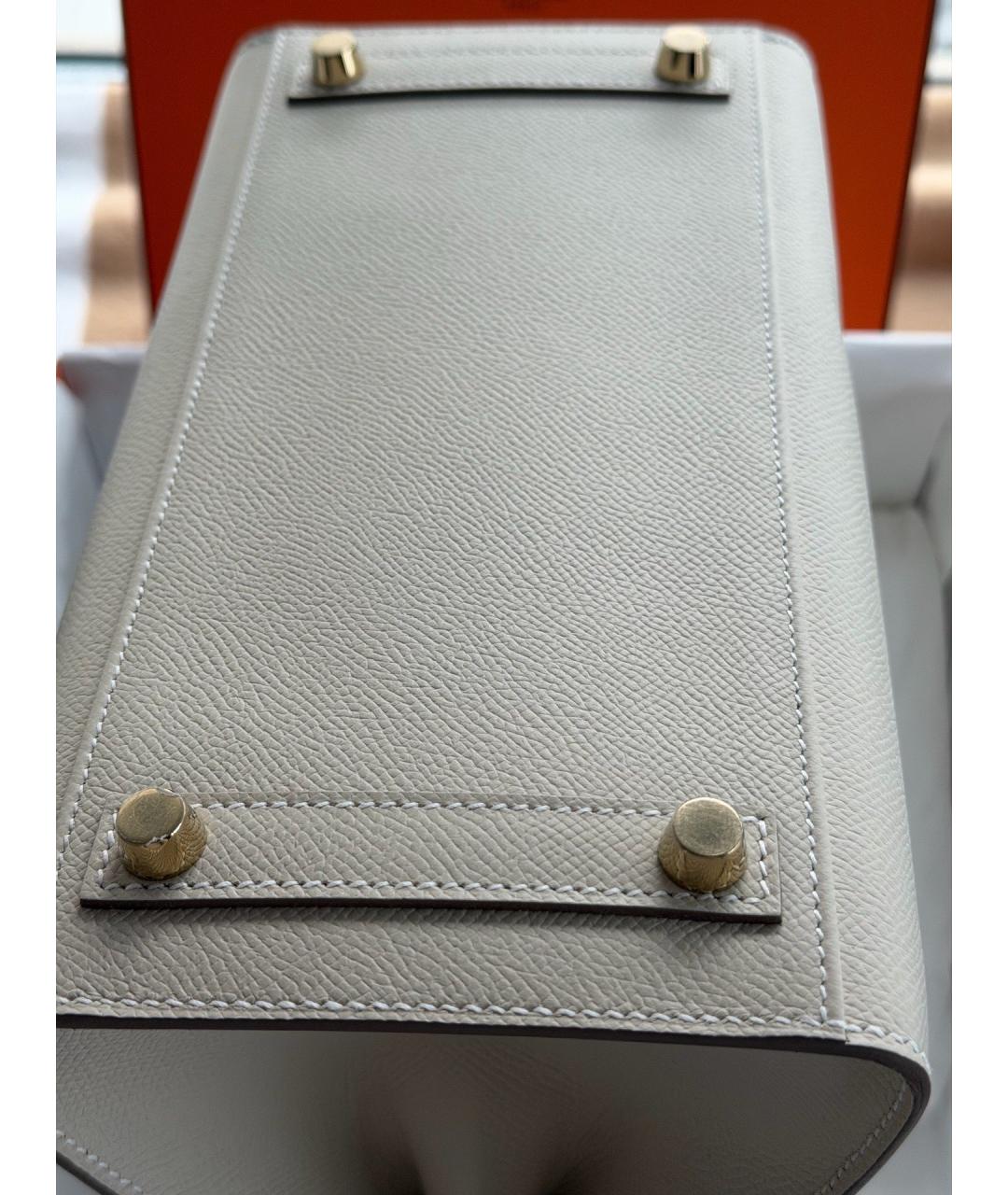 HERMES Белая кожаная сумка с короткими ручками, фото 7