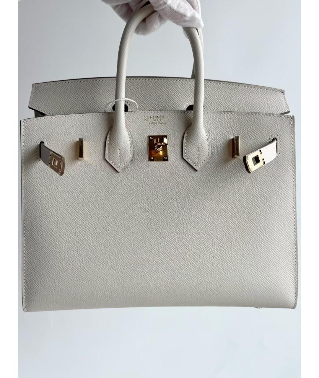 HERMES Белая кожаная сумка с короткими ручками, фото 10