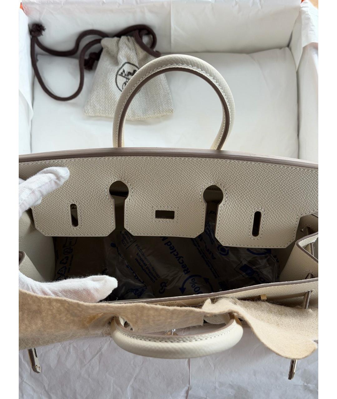 HERMES Белая кожаная сумка с короткими ручками, фото 5