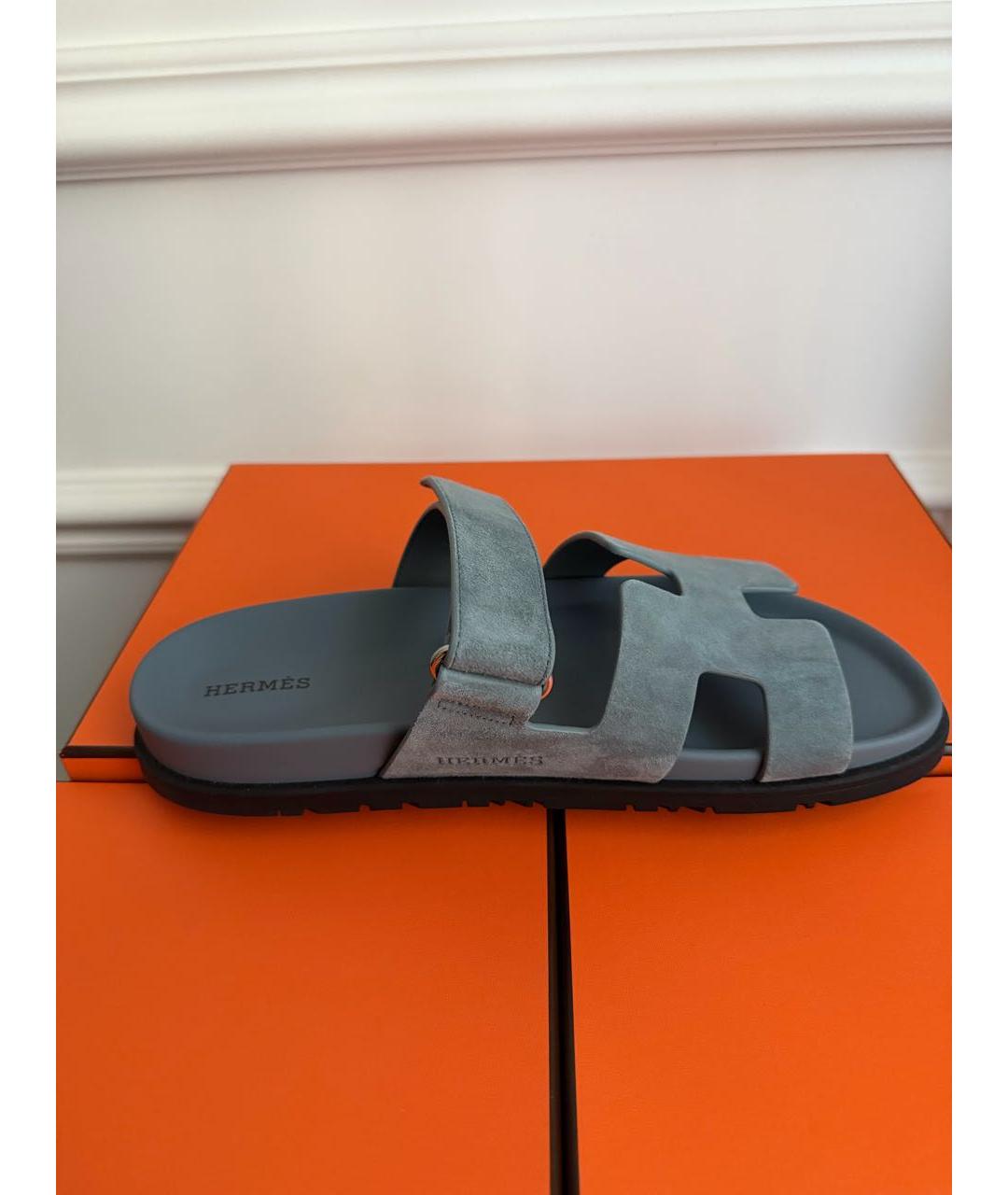 HERMES Синие замшевые шлепанцы, фото 8
