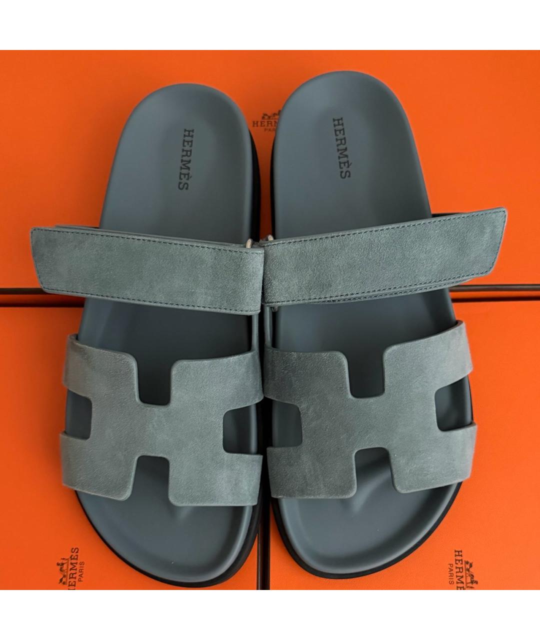 HERMES Синие замшевые шлепанцы, фото 2