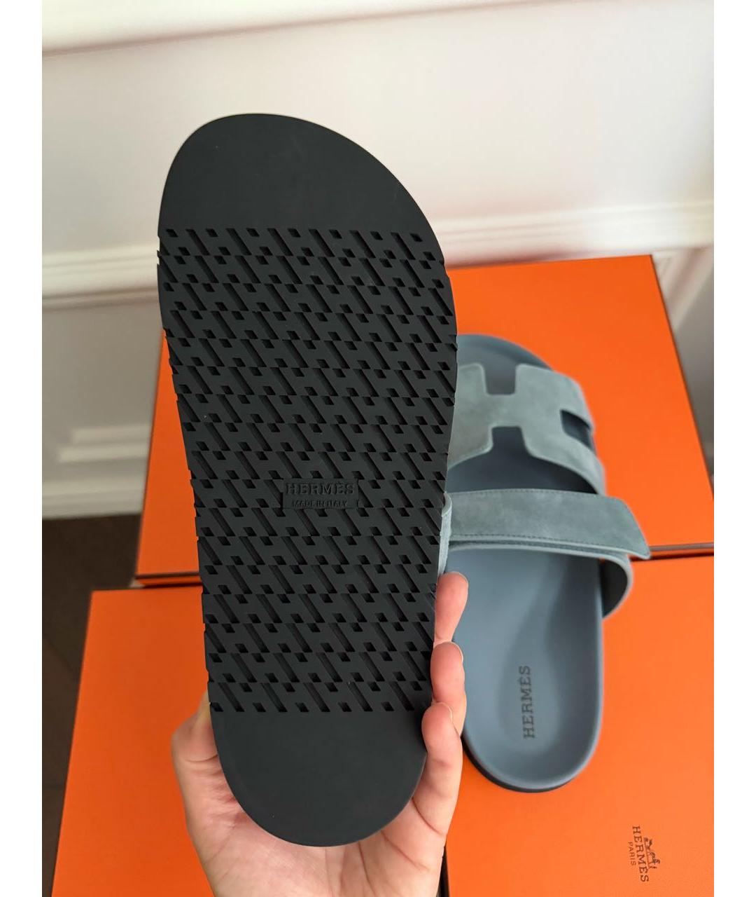 HERMES Синие замшевые шлепанцы, фото 5