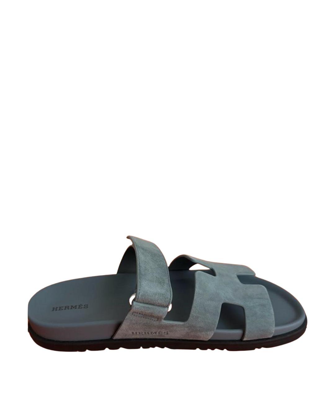 HERMES Синие замшевые шлепанцы, фото 1