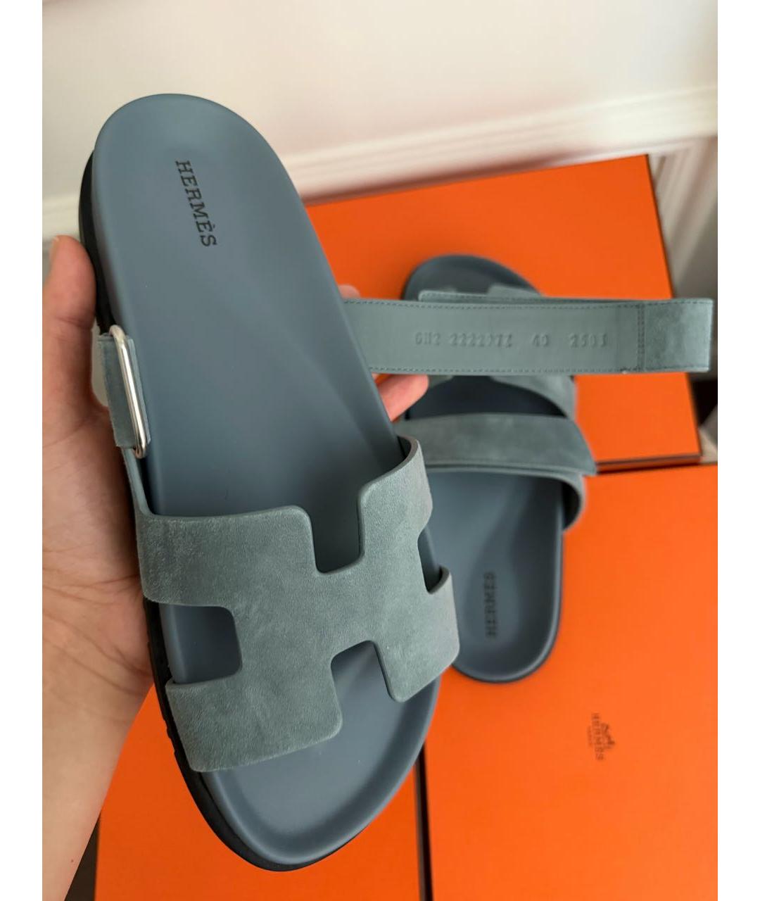 HERMES Синие замшевые шлепанцы, фото 6