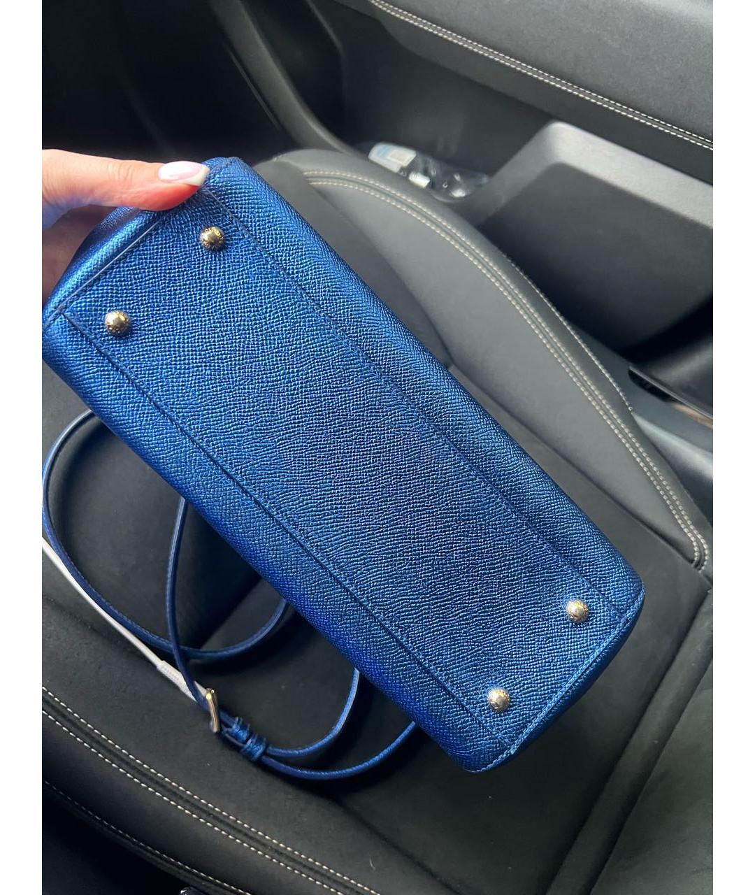 DOLCE&GABBANA Синяя кожаная сумка с короткими ручками, фото 8