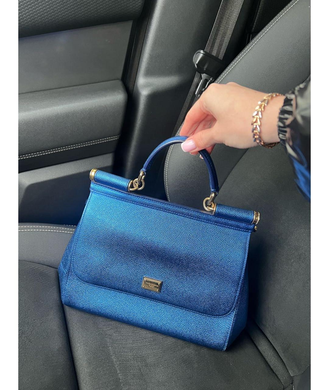 DOLCE&GABBANA Синяя кожаная сумка с короткими ручками, фото 9