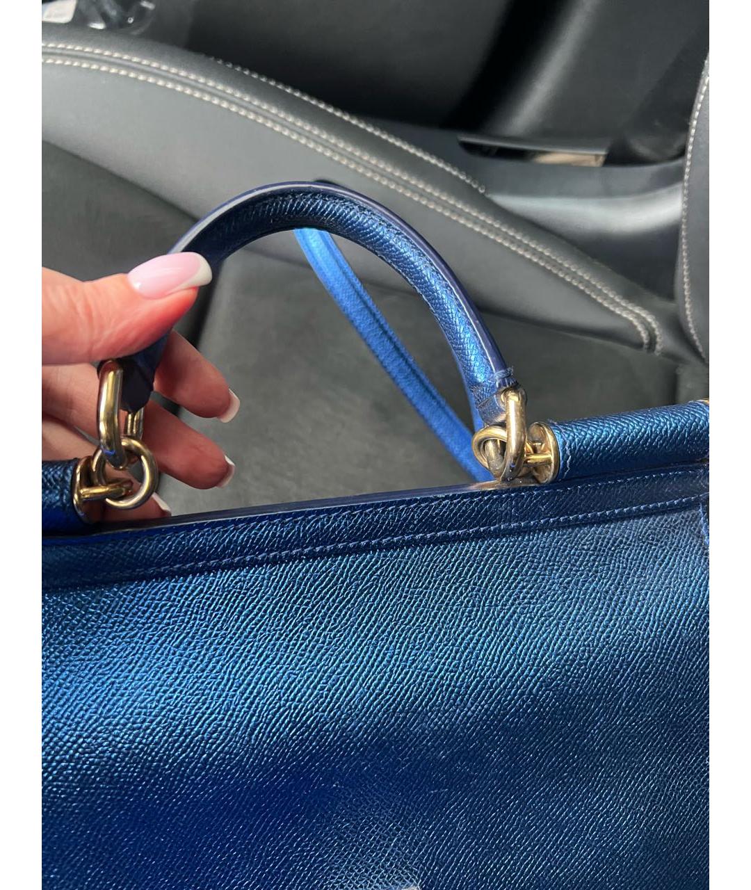 DOLCE&GABBANA Синяя кожаная сумка с короткими ручками, фото 7
