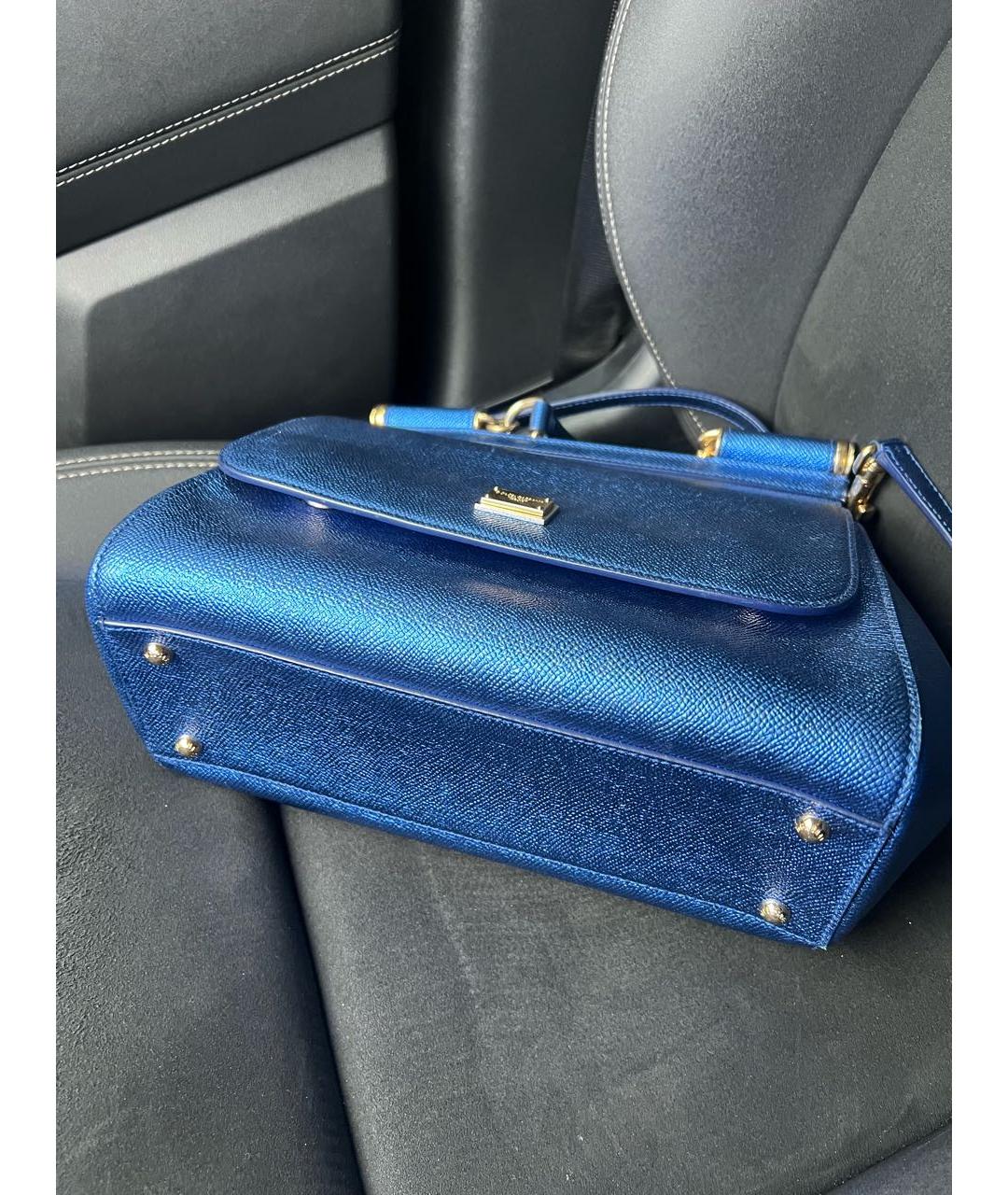 DOLCE&GABBANA Синяя кожаная сумка с короткими ручками, фото 5