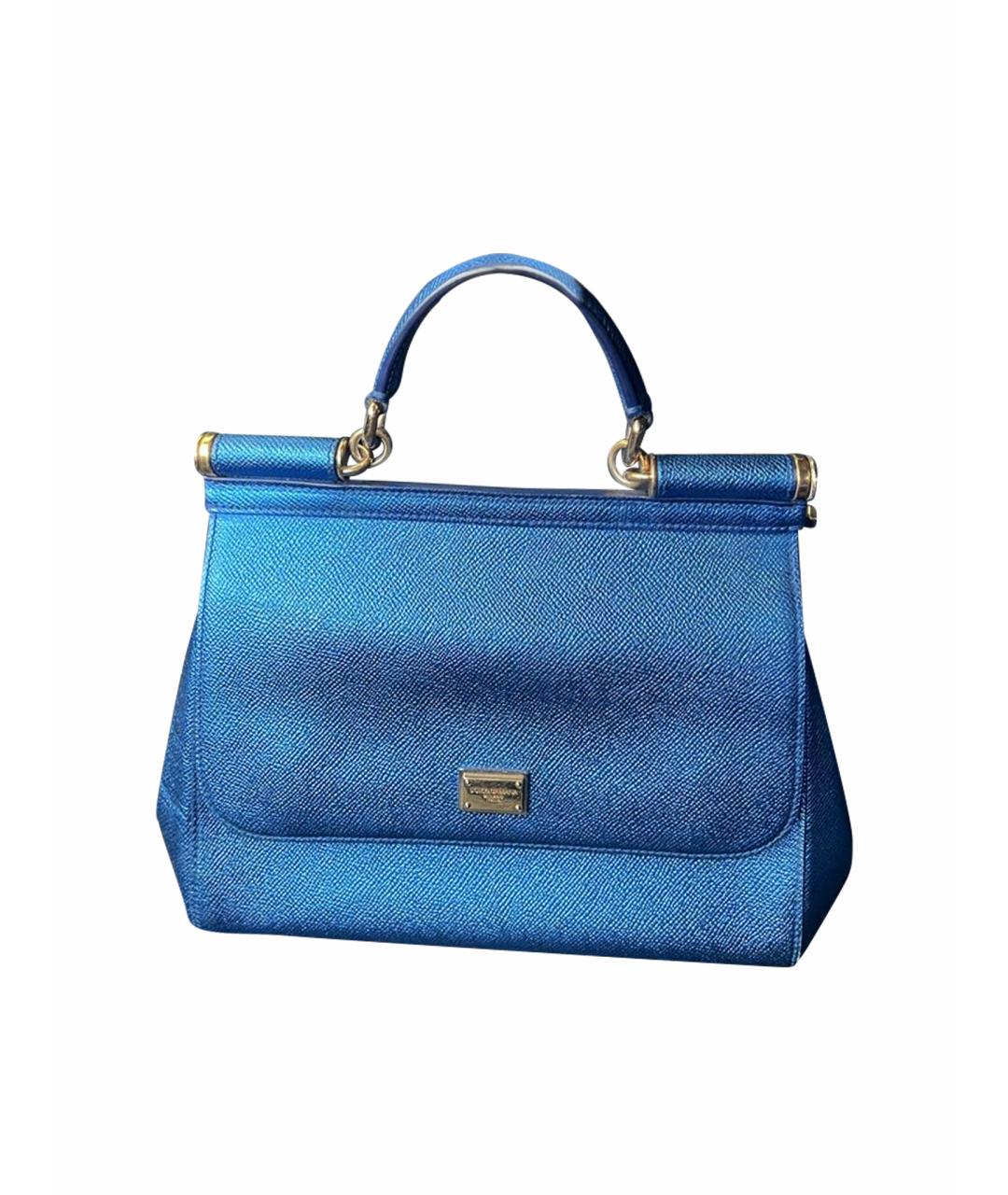 DOLCE&GABBANA Синяя кожаная сумка с короткими ручками, фото 1