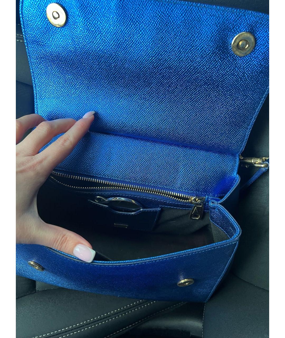 DOLCE&GABBANA Синяя кожаная сумка с короткими ручками, фото 4