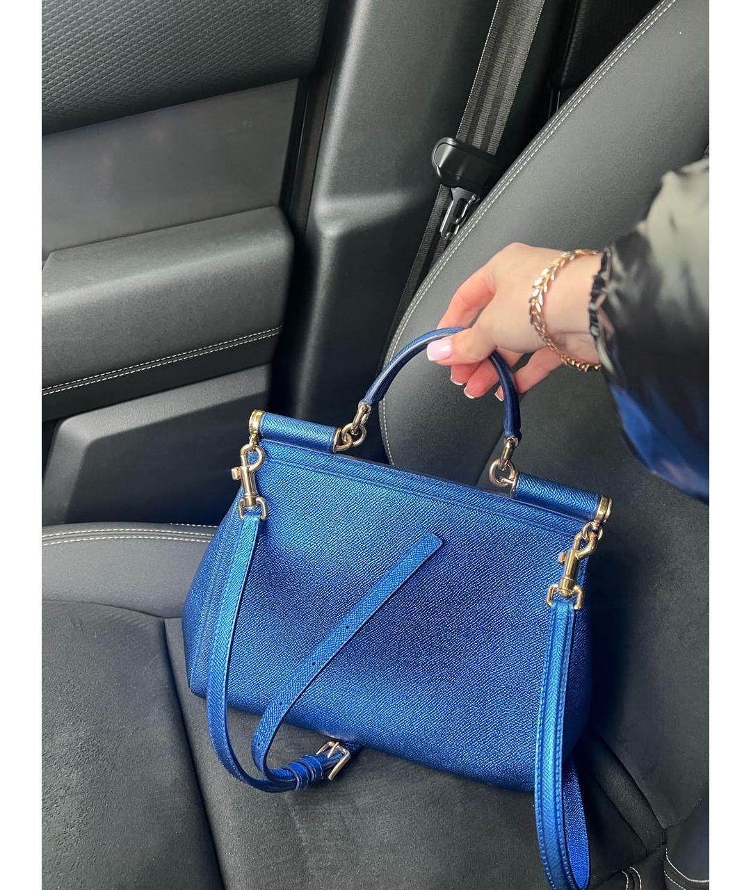 DOLCE&GABBANA Синяя кожаная сумка с короткими ручками, фото 3