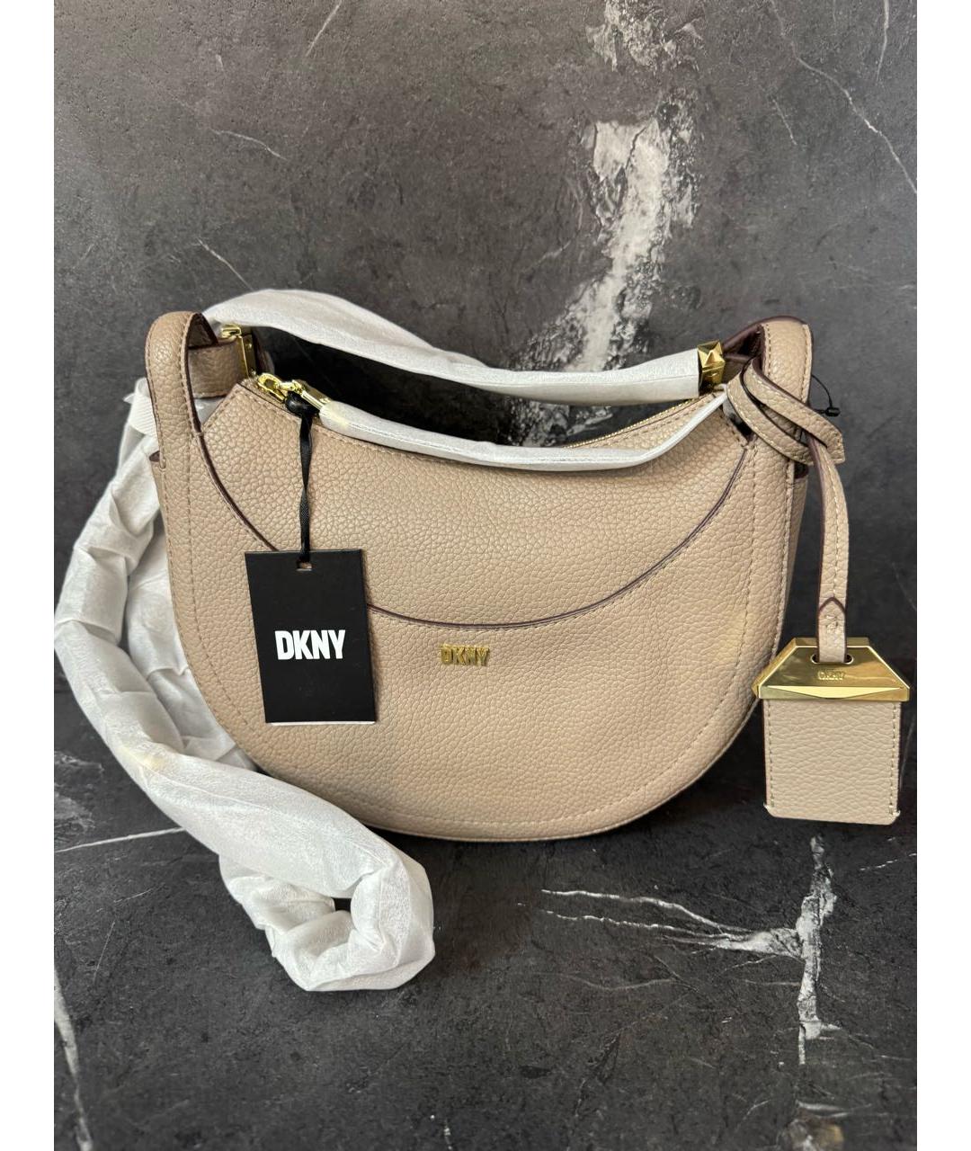 DKNY Бежевая кожаная сумка через плечо, фото 7