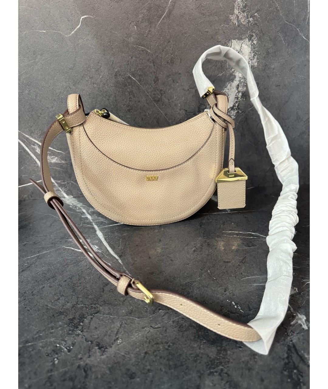 DKNY Бежевая кожаная сумка через плечо, фото 9