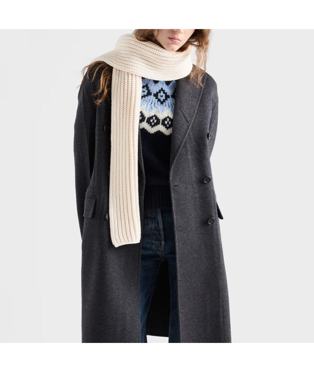 PRADA Белый шерстяной шарф, фото 2