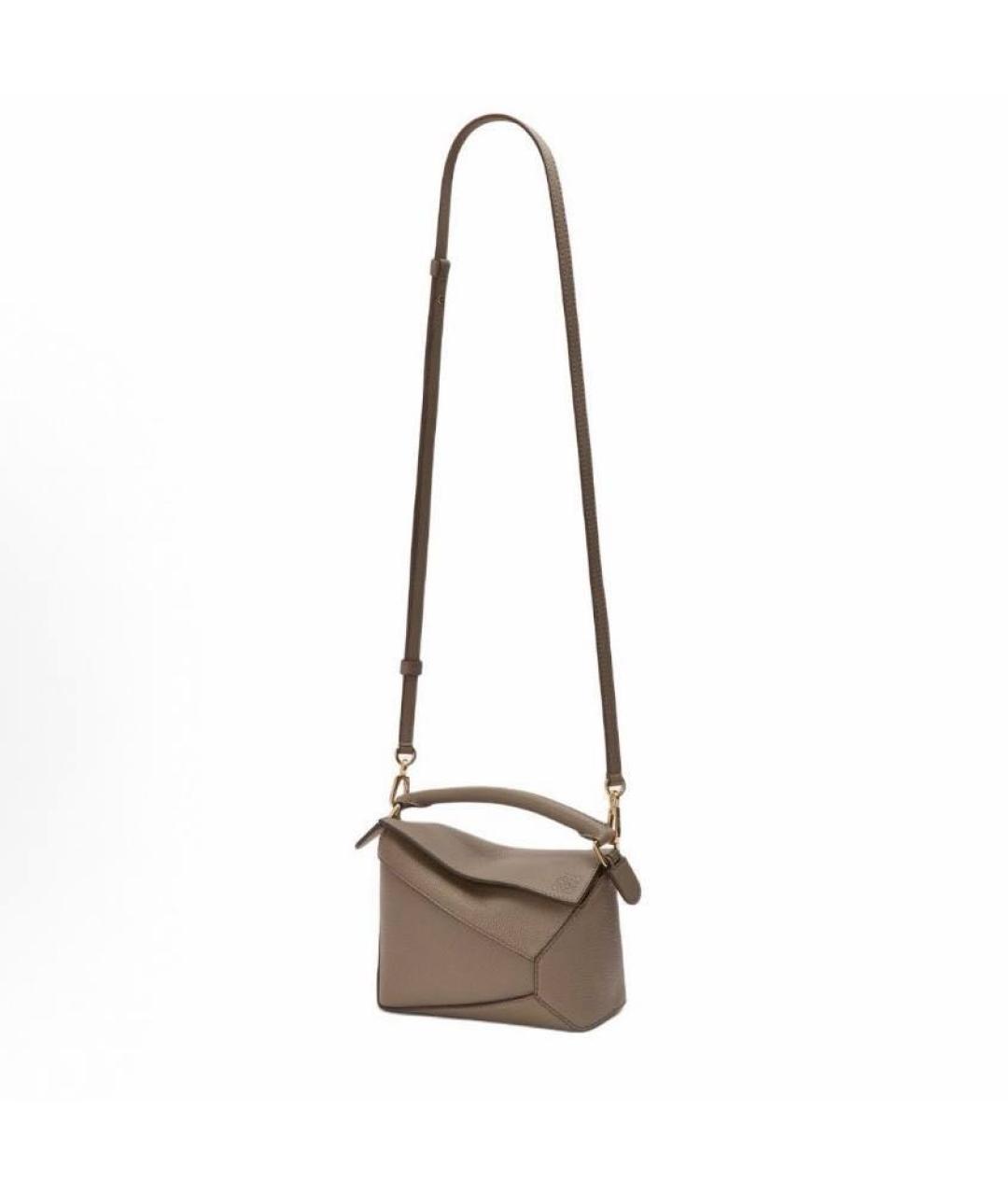 LOEWE Серая кожаная сумка с короткими ручками, фото 4