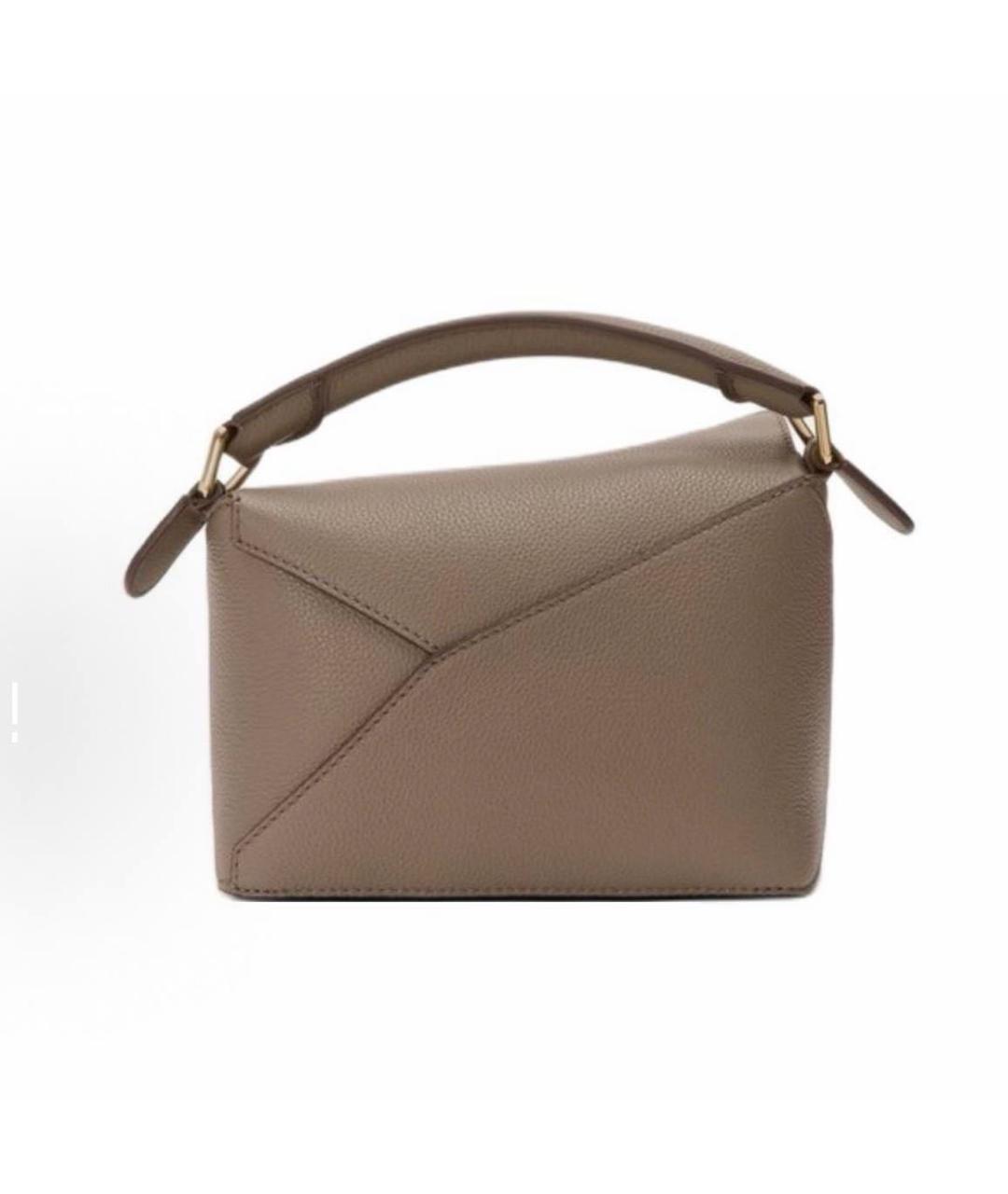 LOEWE Серая кожаная сумка с короткими ручками, фото 5