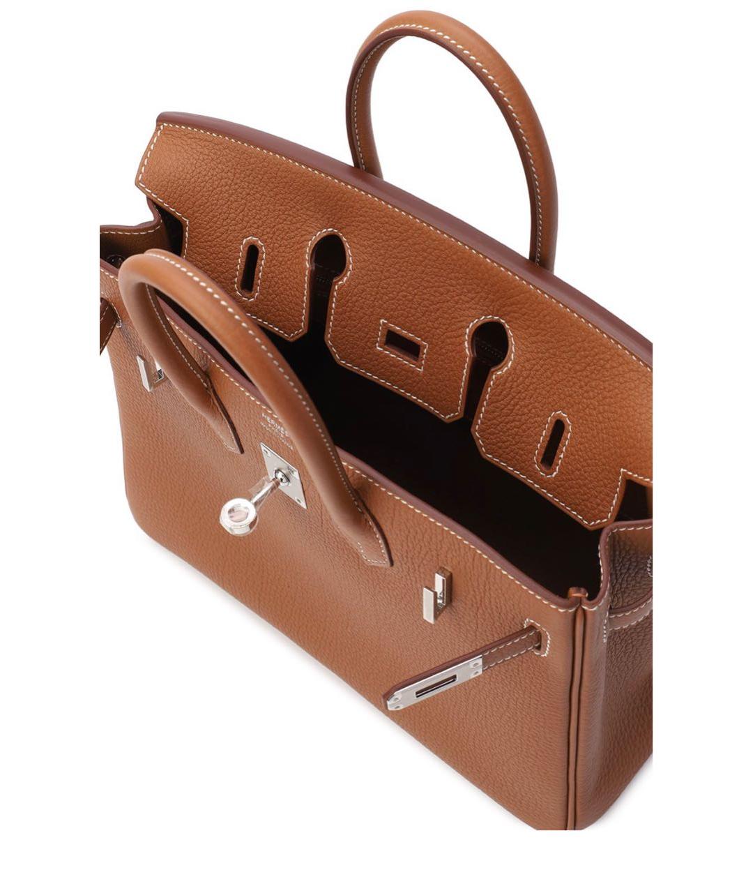 HERMES Золотая кожаная сумка с короткими ручками, фото 4