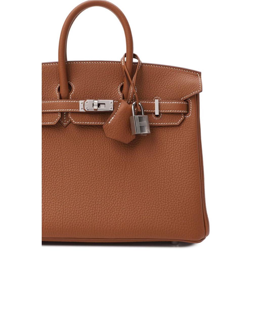 HERMES Золотая кожаная сумка с короткими ручками, фото 7