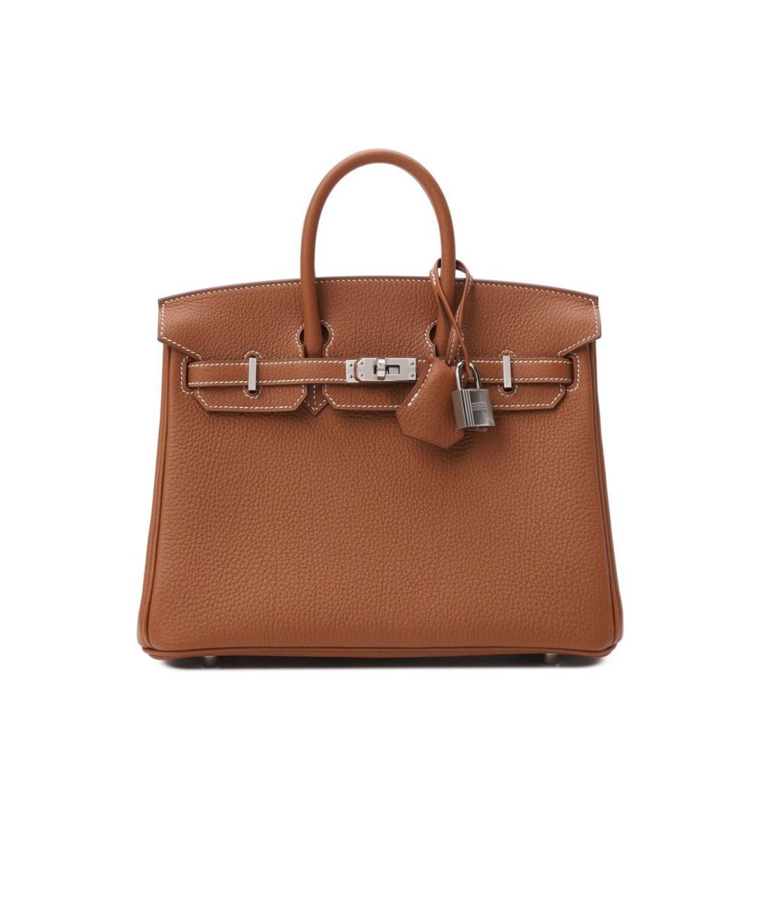 HERMES Золотая кожаная сумка с короткими ручками, фото 8