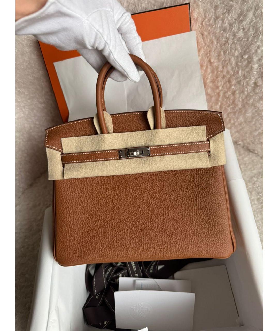 HERMES Золотая кожаная сумка с короткими ручками, фото 2