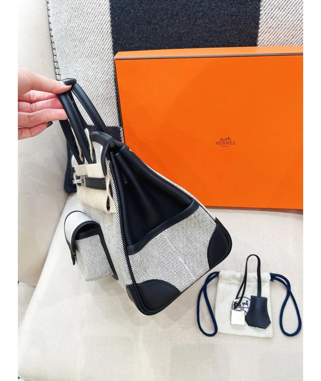 HERMES Белая деним сумка с короткими ручками, фото 4