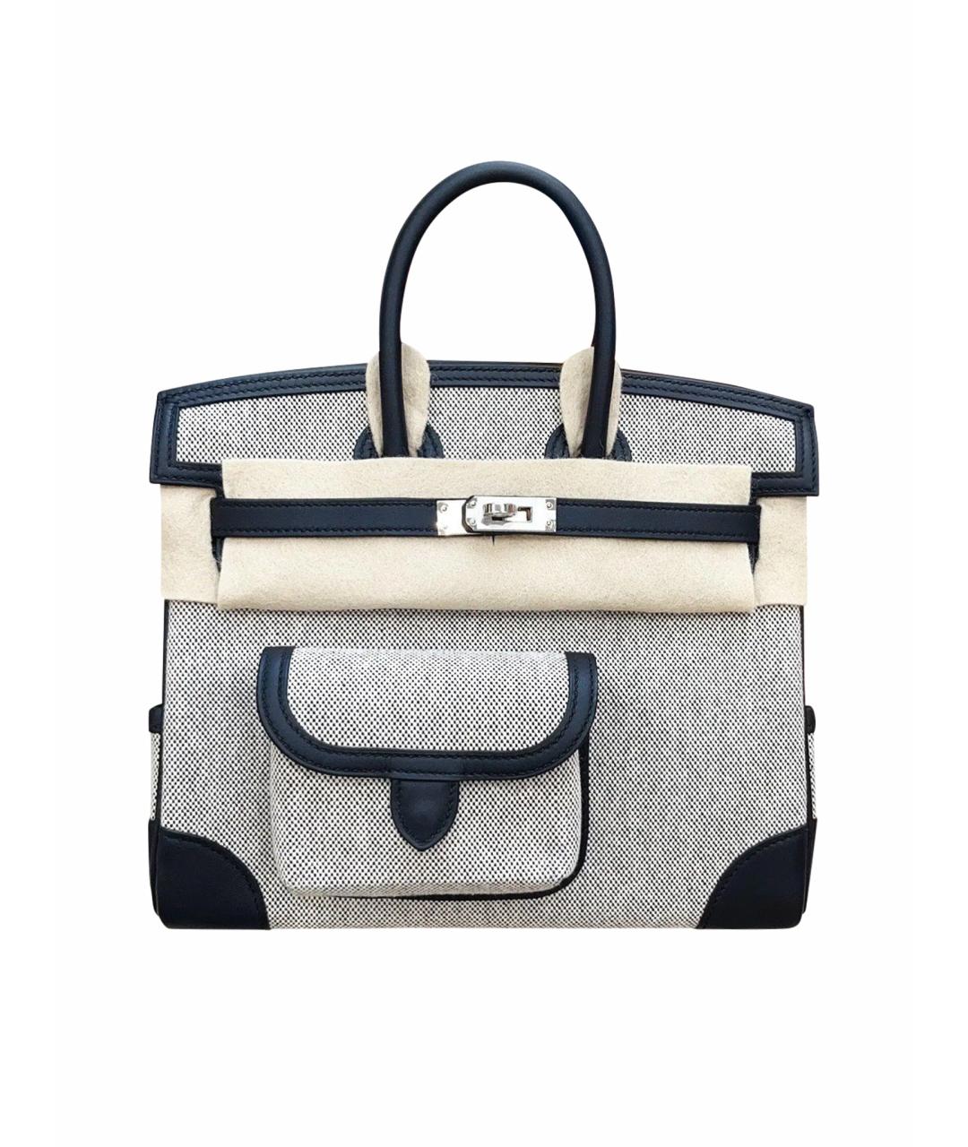 HERMES Белая деним сумка с короткими ручками, фото 1