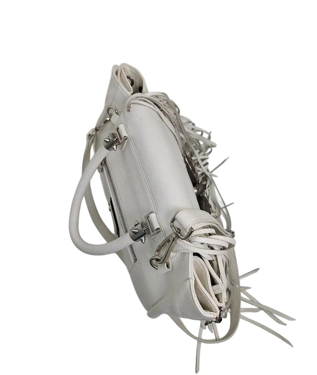 PHILIPP PLEIN Белая кожаная сумка через плечо, фото 7