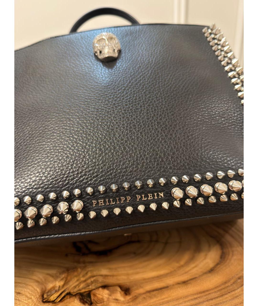 PHILIPP PLEIN Черная кожаная сумка тоут, фото 6