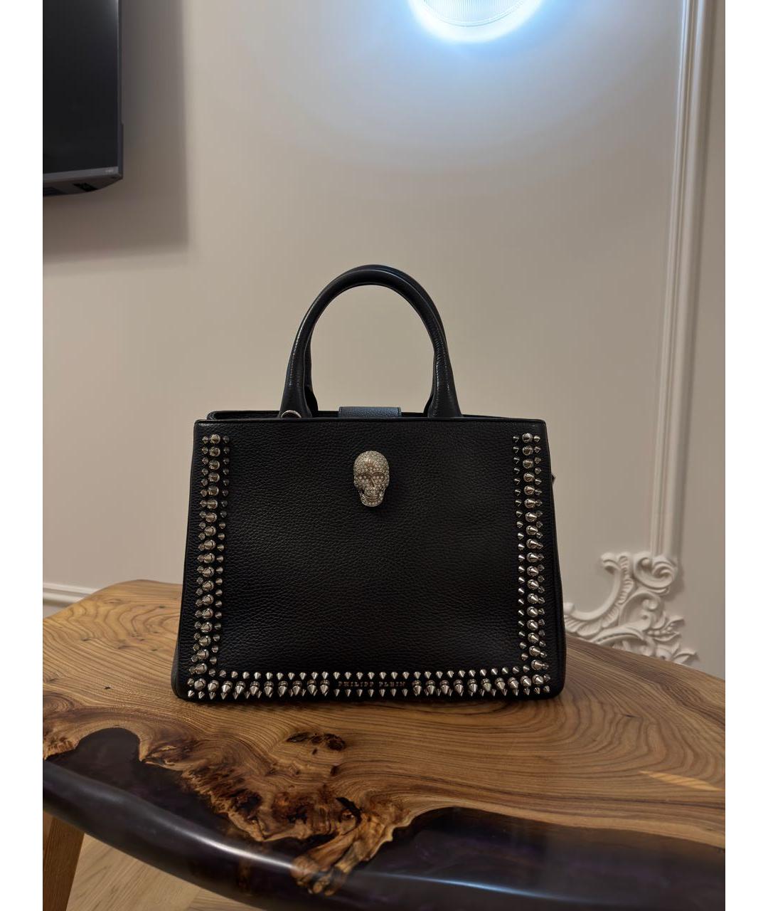 PHILIPP PLEIN Черная кожаная сумка тоут, фото 8