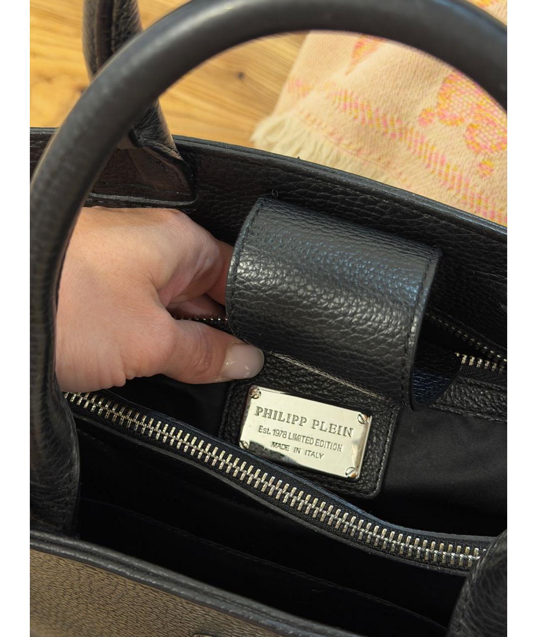 PHILIPP PLEIN Черная кожаная сумка тоут, фото 4