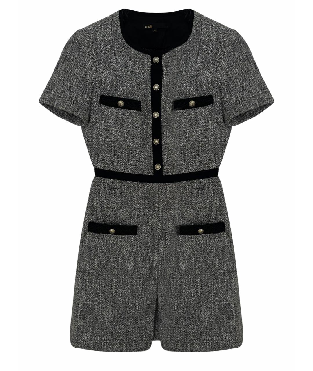 MAJE Серебряное твидовое коктейльное платье, фото 7