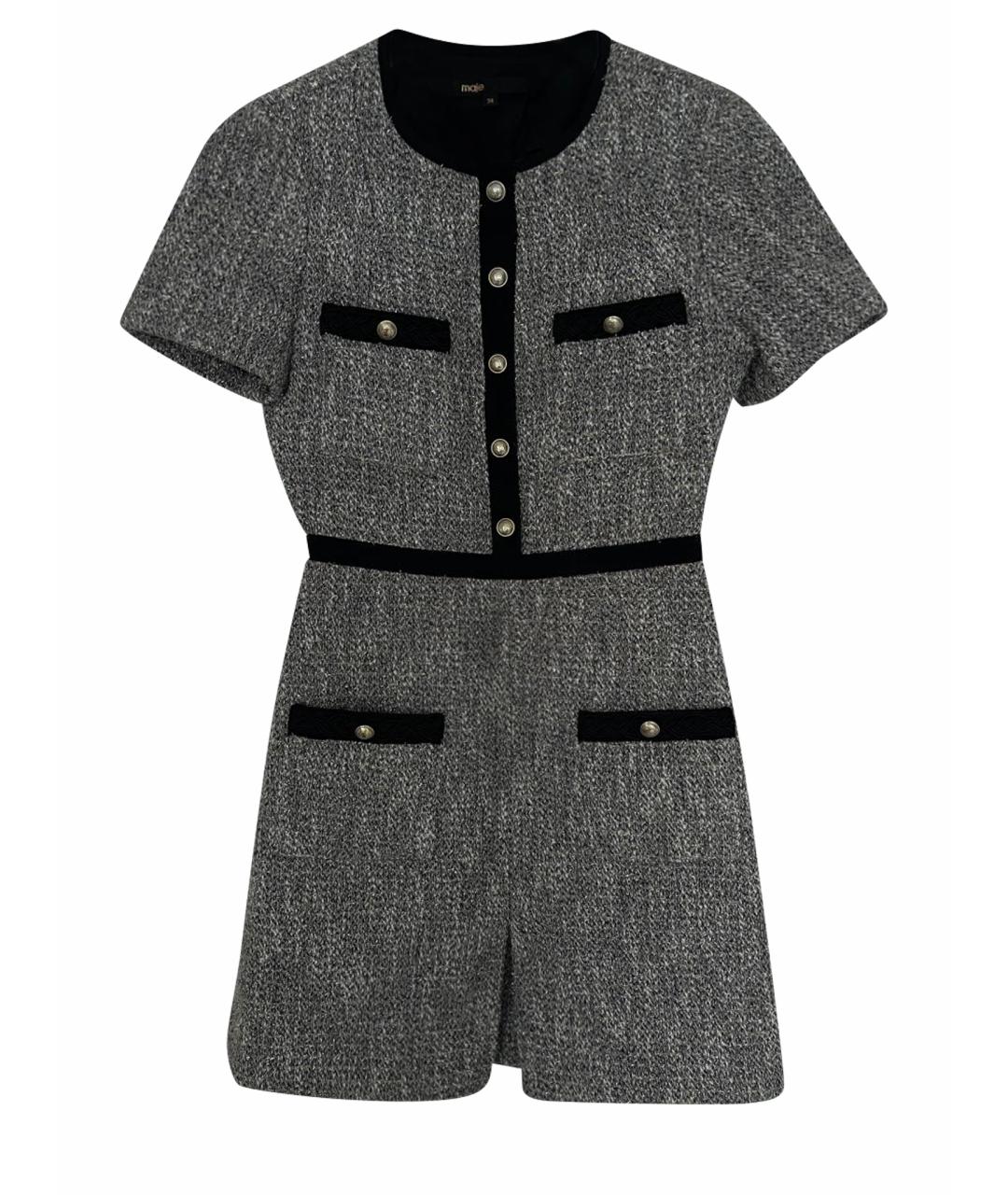 MAJE Серебряное твидовое коктейльное платье, фото 1