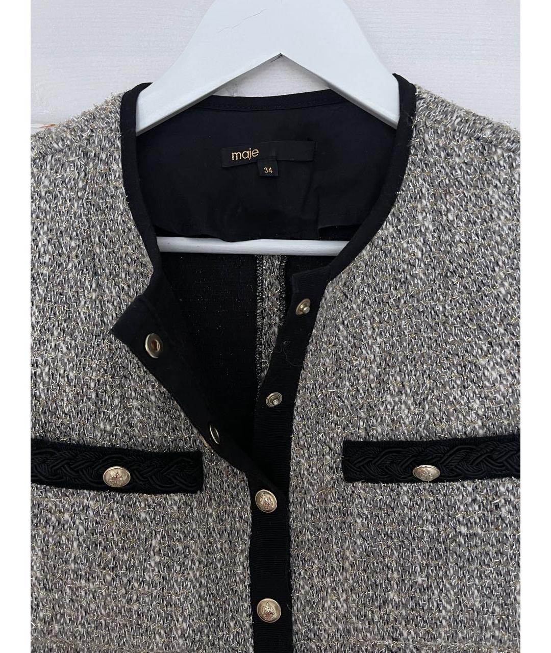 MAJE Серебряное твидовое коктейльное платье, фото 3