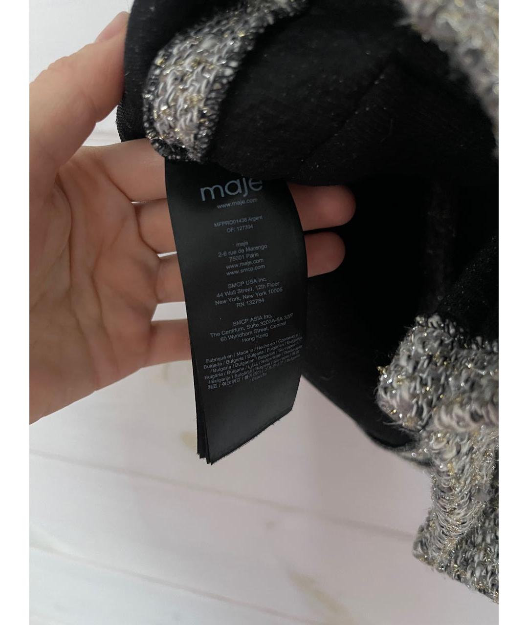 MAJE Серебряное твидовое коктейльное платье, фото 5