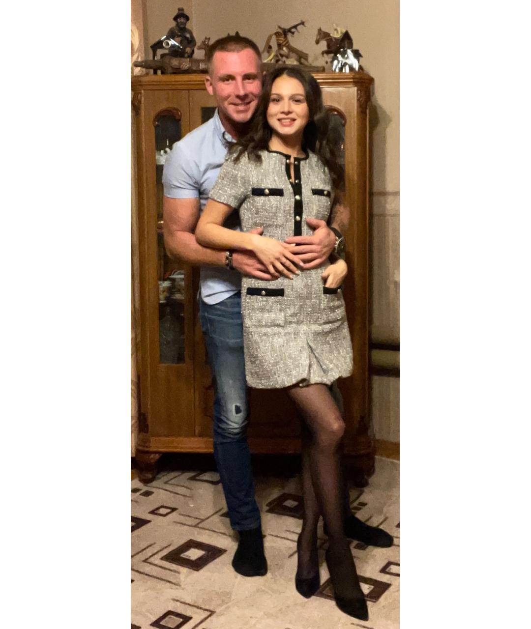 MAJE Серебряное твидовое коктейльное платье, фото 6