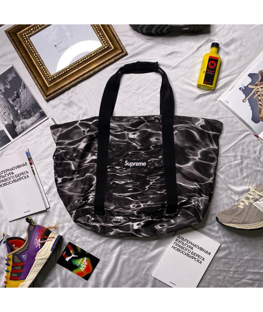 SUPREME Черная синтетическая сумка тоут, фото 2