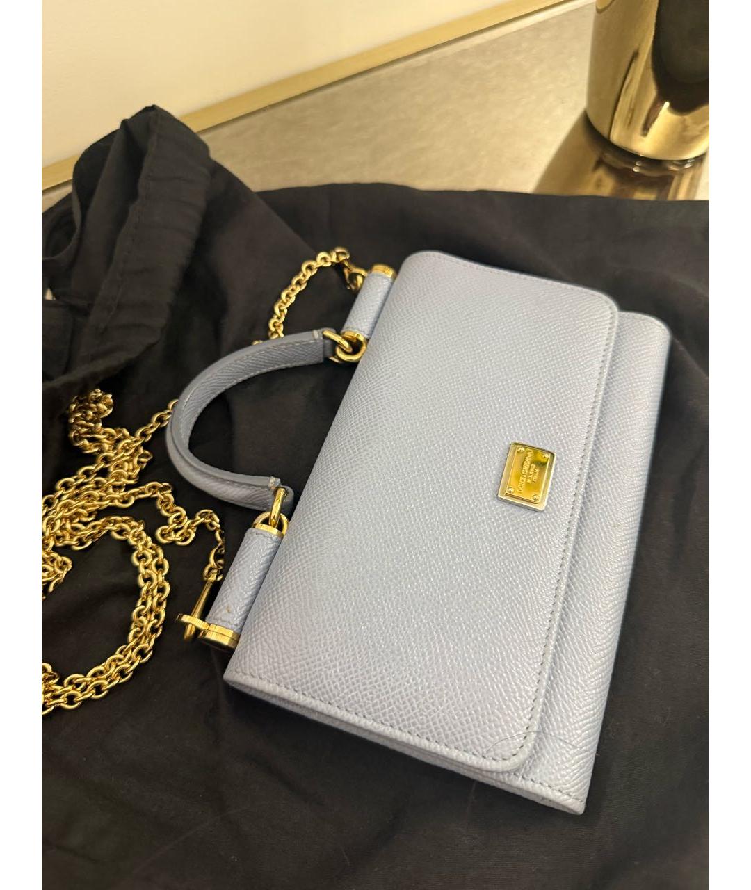 DOLCE&GABBANA Голубая кожаная сумка через плечо, фото 4