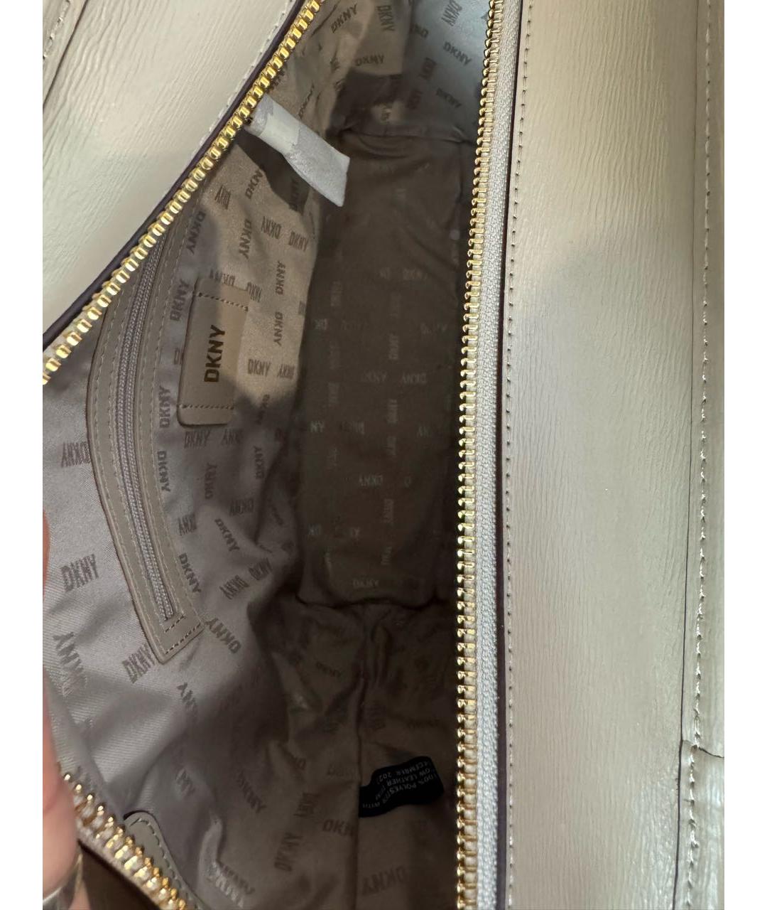 DKNY Бежевая кожаная сумка тоут, фото 3