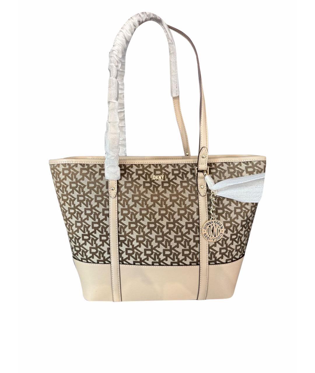 DKNY Бежевая кожаная сумка тоут, фото 1