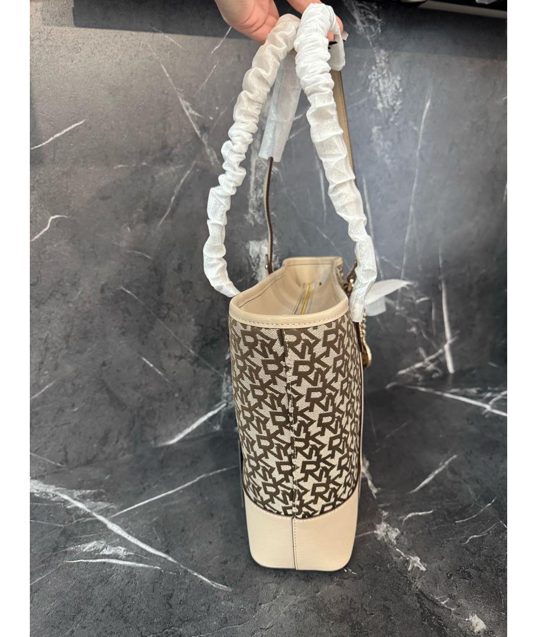 DKNY Бежевая кожаная сумка тоут, фото 2