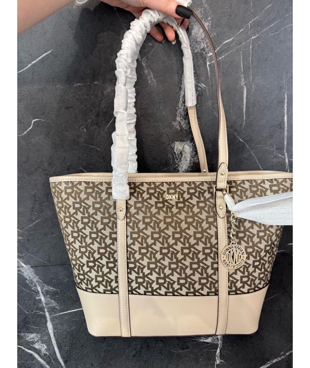 DKNY Бежевая кожаная сумка тоут, фото 8