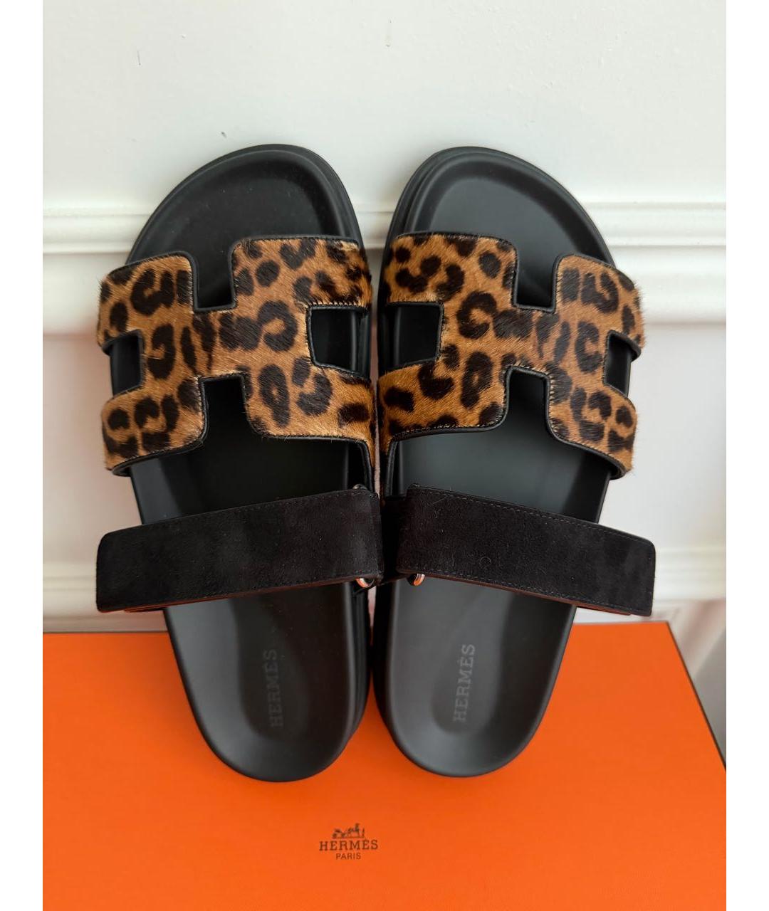 HERMES Коричневые замшевые шлепанцы, фото 5