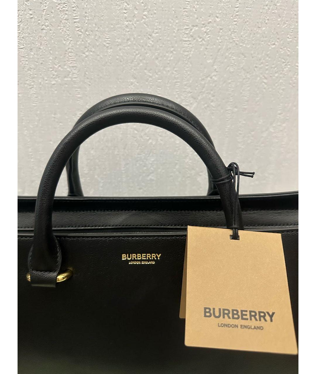 BURBERRY Черная кожаная сумка с короткими ручками, фото 5