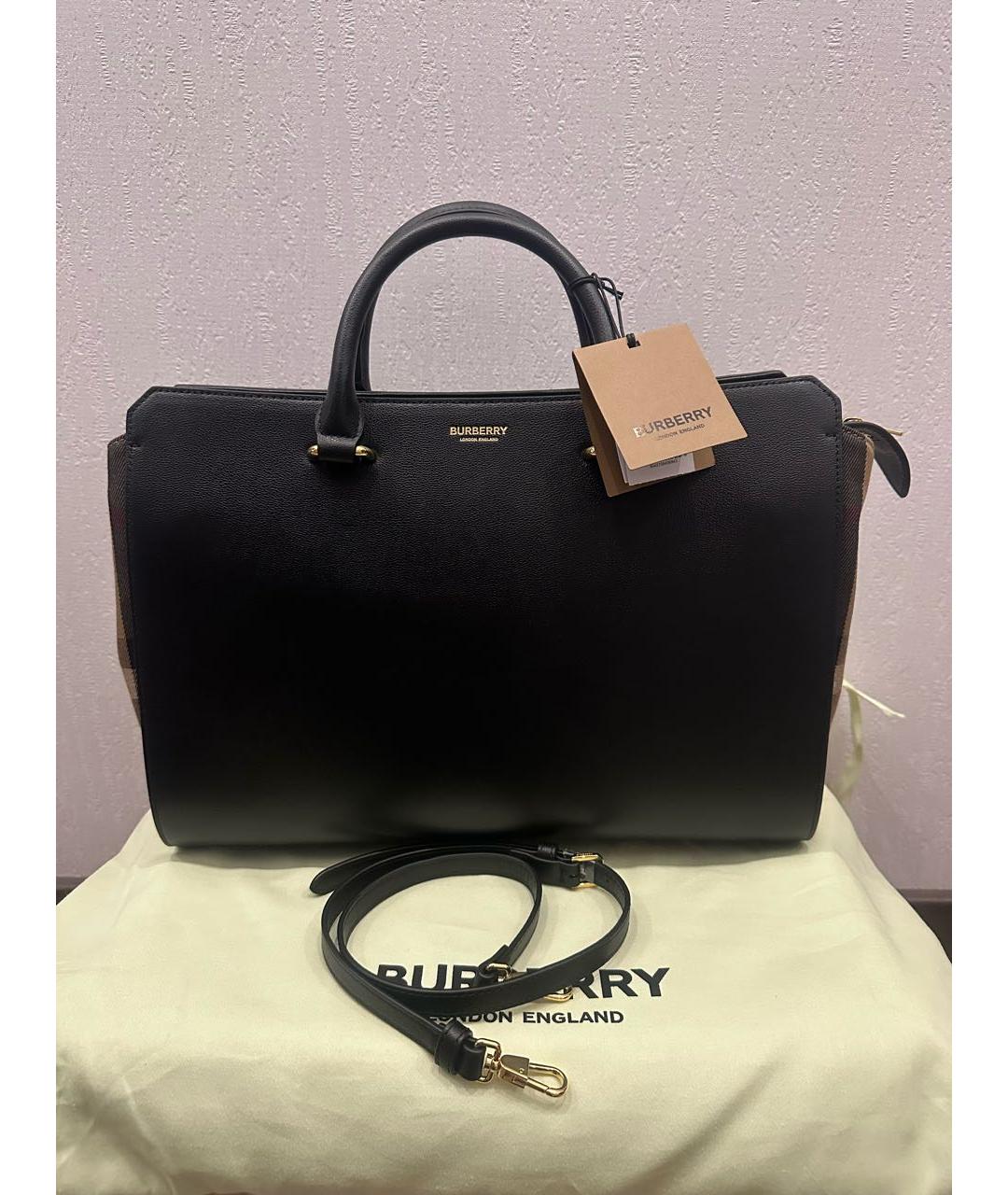 BURBERRY Черная кожаная сумка с короткими ручками, фото 8