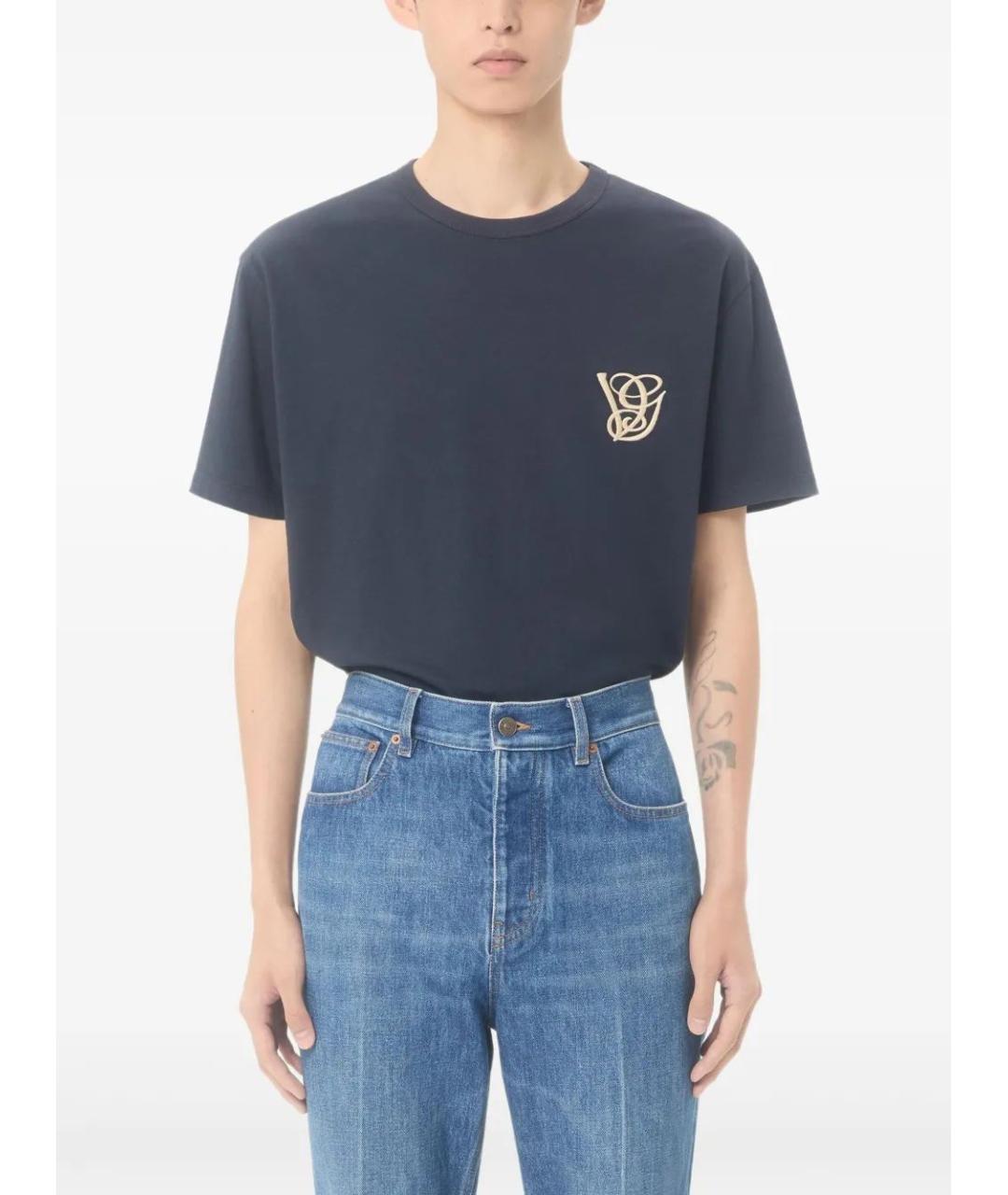 VALENTINO Темно-синяя хлопковая футболка, фото 3