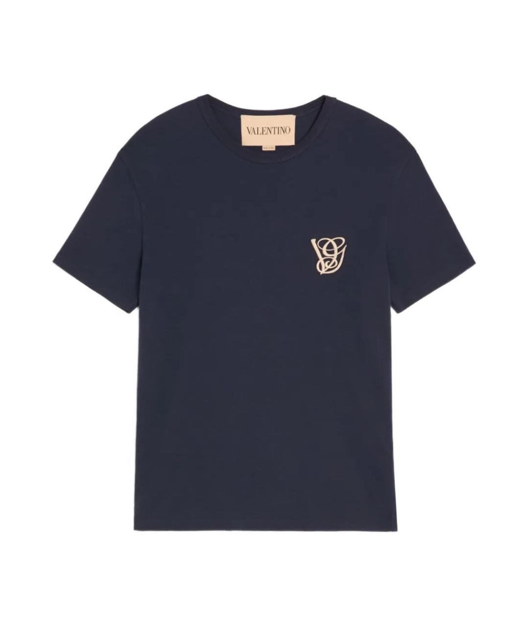 VALENTINO Темно-синяя хлопковая футболка, фото 1