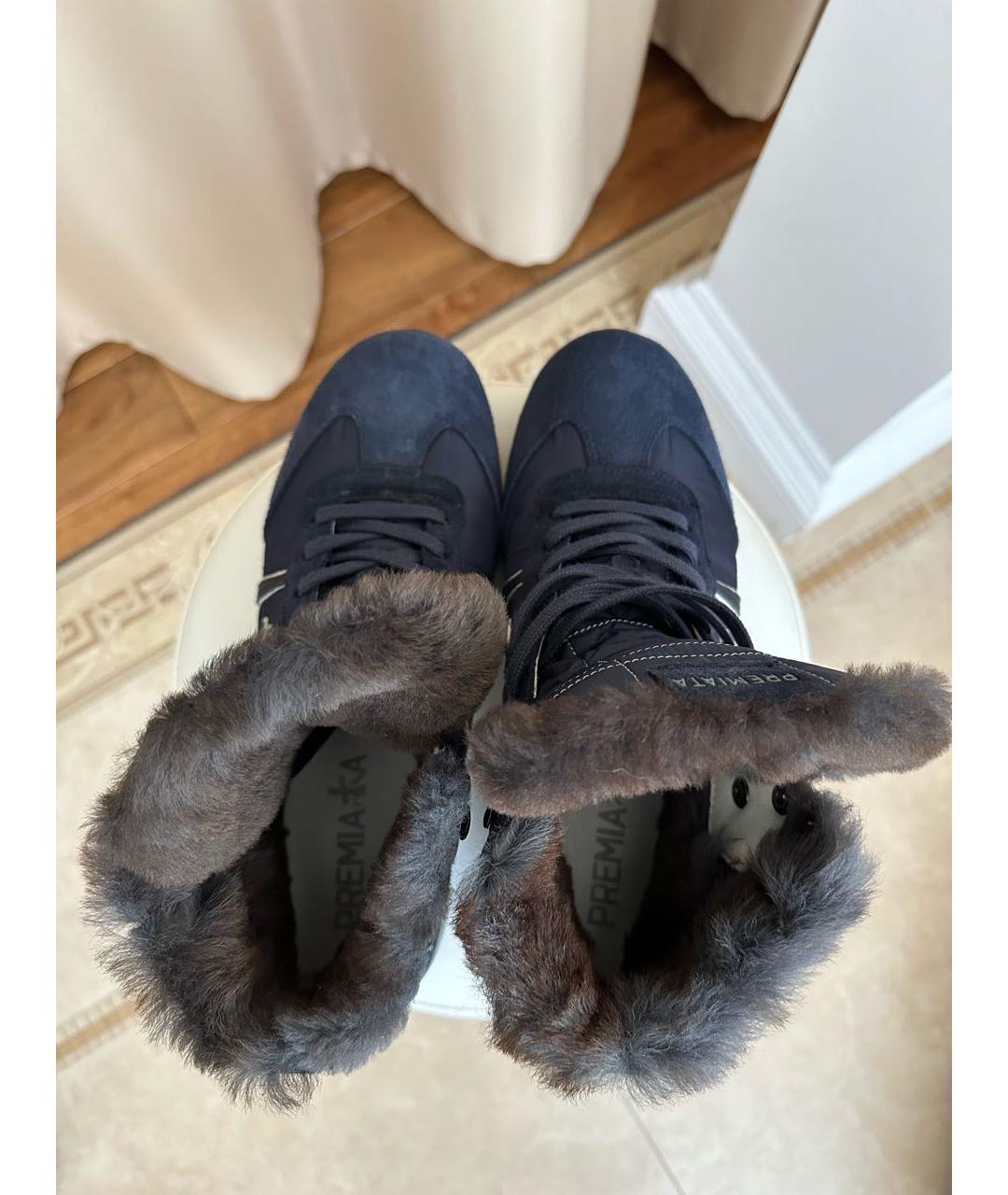 PREMIATA Темно-синие текстильные высокие кроссовки / кеды, фото 3